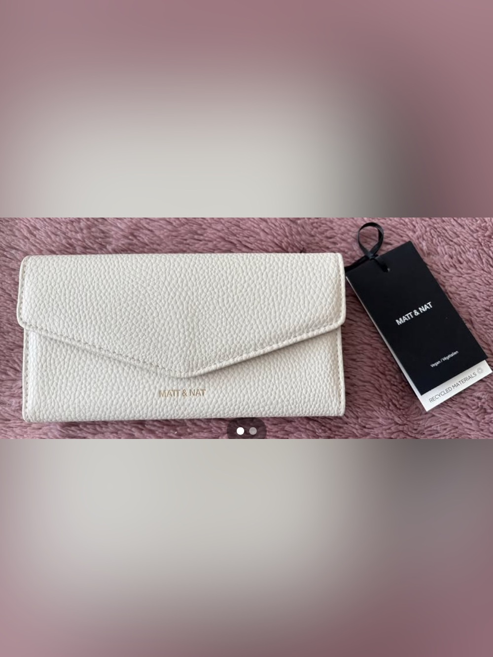 Matt & Nat Cream Pebbled Envelope Wallet with Gold Logo